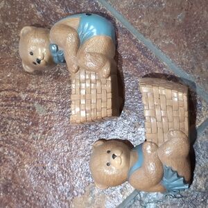 Vintage Teddy Bear Wall Shelves with Baskets - Set Of 2